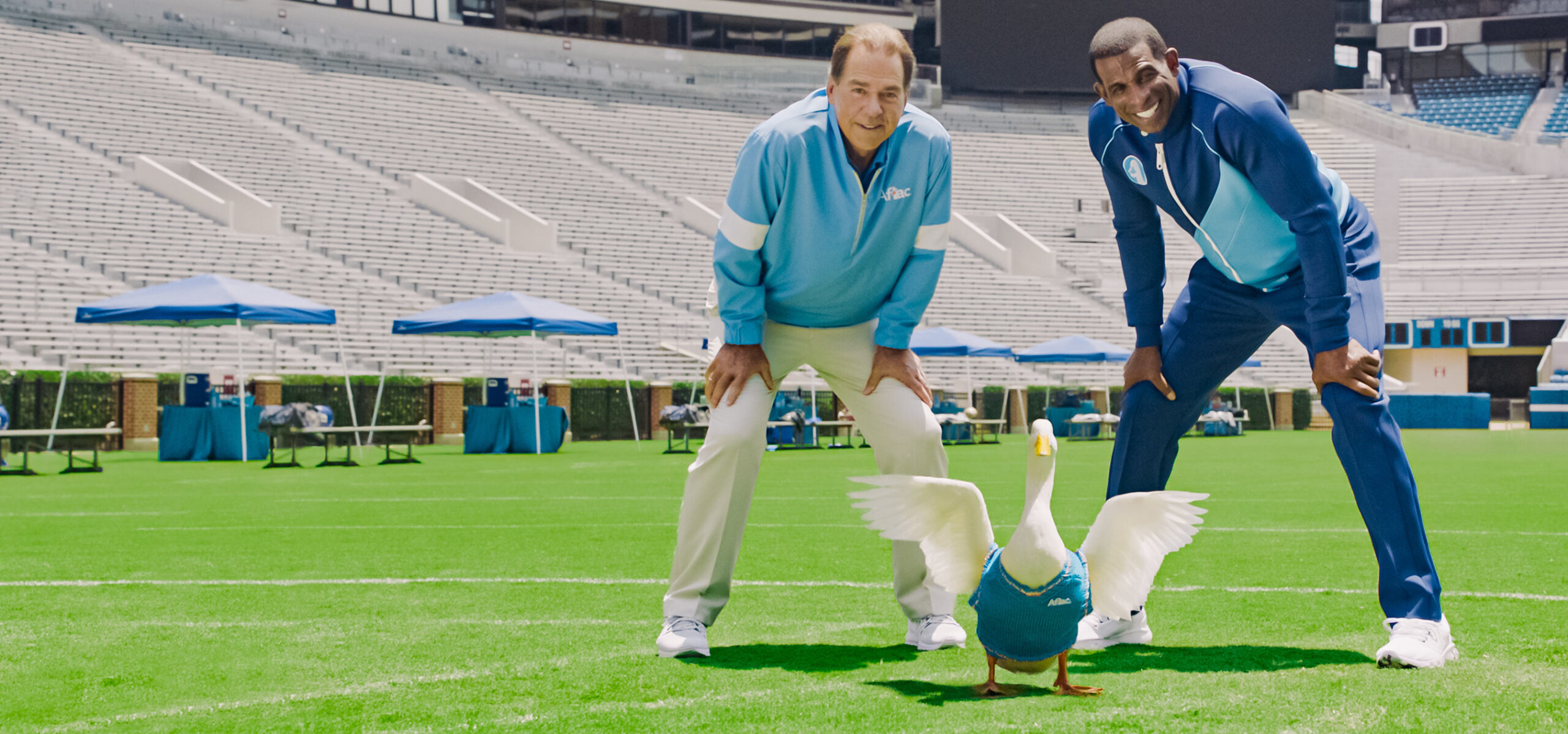 Coach Saban, the Aflac Duck and Coach Prime team up to kick off college football season.